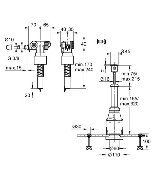 Сливной и заливной клапан (арматура) унитаза для подключения сбоку Grohe (набор переоснащения) 37521PI0